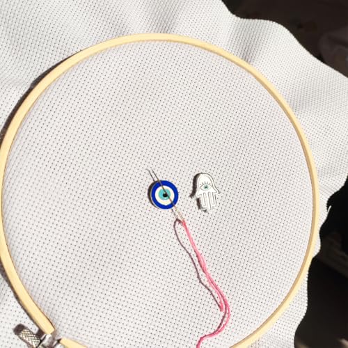 ESWEUOOM Evil Eye Needle Minder Magnetic, Protection Needle Nanny Keeper for Cross Stitch Embroidery Sewing Needle and Pin Holders Needlework Accessories Set Blue Silver Stainless Steel
