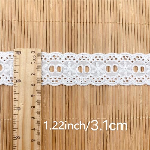 7Yards Cotton Lace Trim White Eyelet Lace Ribbon Bowknot Embroidery Scalloped Lace for Sewing Crafts, Dress, Dolls/Pets Clothes (White C) - color: White C