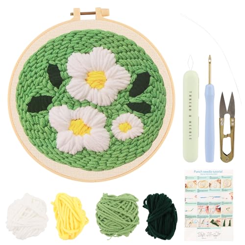 JEXLQTVR DIY Punch Needle Kit for Adult Beginners, White Daisyl - size: Floral Pattern
