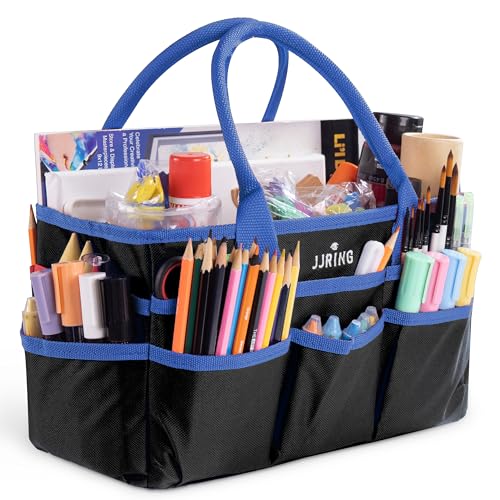 JJRING 600D Nylon Craft & Art Organizer Tote Bag With Pockets, Blue - color: Blue, size: Small