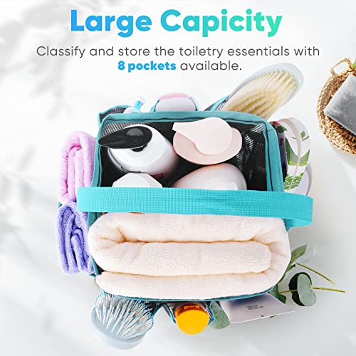 EUDELE Mesh Shower Caddy Portable for College Dorm Room Essentials, Shower Caddy Dorm with 9-Pocket Large Capacity for Beach, Swimming, Gym, Camping, Travel essentials - color: Black-Light Blue