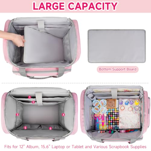 Rolling Craft Bag, Large Craft Bag with Wheels for Scrapbook Supplies - color: Pink, size: With Trolley
