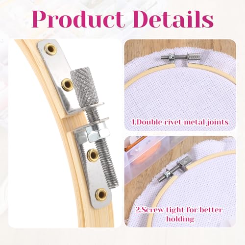 Bewudy 3 Pieces Embroidery Hoops, 4/5/6 inch Round Embroidery Hoops, Round Bamboo Cross Stitch Hoop Adjustable Stitch Hoop for Embroideries Cross Sew Art Craft Sewing