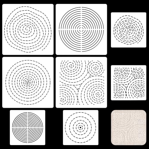 FREEBLOSS 8Pcs Sashiko Stencils Sashiko PET Template Annual Ring Embroidery Template for Hand Quilting Sashiko Patterns Templates Embroidery Stencils 2 Sizes 8.7’‘/5.5’‘ - style: Round
