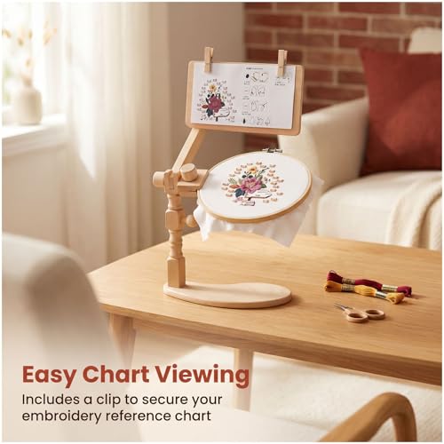 Naturezhen Embroidery Hoop Stand, 360°Adjustable Wooden Cross Stitch Holder