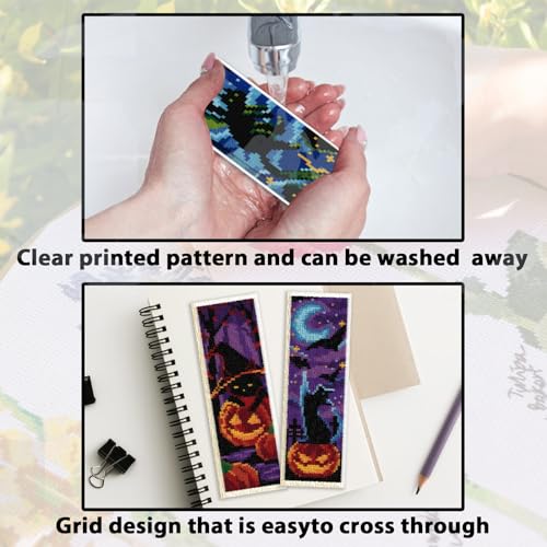ACRNIGHEET 6PCS Cat Cross Stitch Bookmark Kit DIY Halloween Bookmarks Cross Stitch Kit for Adult Beginners Pumpkin Cross-Stitch Stamped Kits 8.7x3.1inch Stamped Embroidery Bookmark with Instructions - style: Halloween Patterns 1