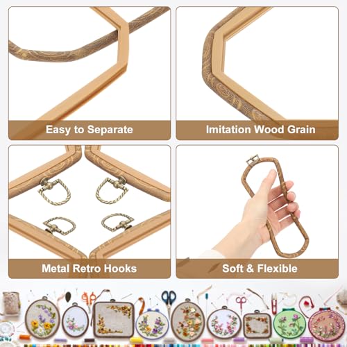 PATIKIL 4 Pieces 6.7" x 4.3" Rectangular Embroidery Hoops Frame Round Imitated Wood Circle Cross Stitch Hoop Ring for Embroidery Art Craft Handy Sewing Decoration, Brown - size: 6.7" x 4.3"