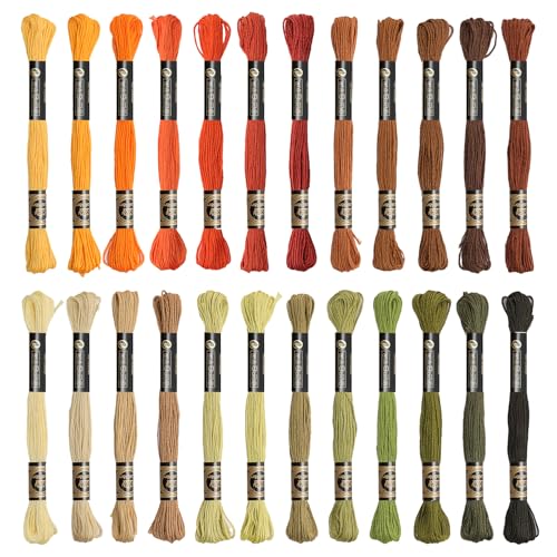24 Skeins Embroidery Cotton Floss is 100% Egyptian Long Fiber Cotton of 8.75yds Each Cotton Cross Stitch Thread for Hand Embroidery DIY Creation and Friendship Bracelet String (Orange & Green Series) - color: Orange & Green Series