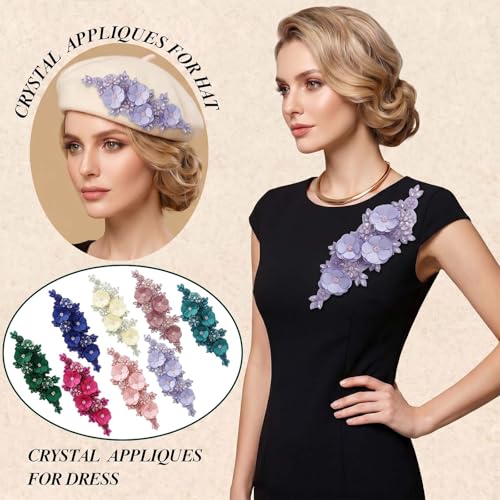 3D Flower Embroidery Beaded Applique Rhinestone Lace Patch Purple - color: Purple