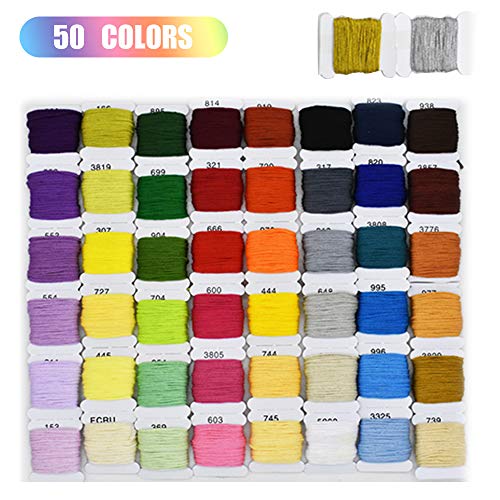 Embroidery Floss Cotton Threads Bracelet String with Organizer Storage Cross Stitch Tools Embroidery Kit for Beginners - Cross Stitch/Friendship Bracelets/Tassels/Crafts (50 Colors) - color: 50 Color
