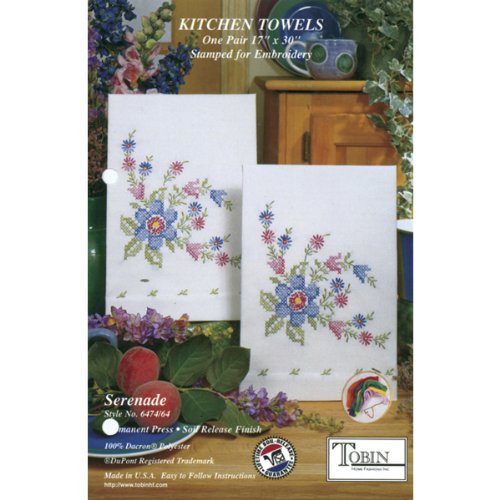 Tobin 264064 Stamped Kitchen Towel for Embroidery, Dynasty,White White