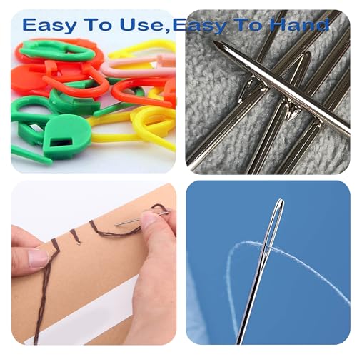 17 Pcs Sewing Knitting Kits, 9 Pcs Large-Eye Blunt Yarn Needles, 2 Pcs Needle Threader, 6 Pcs Colorful Knitting Crochet Locking Counter Stitch Needle, Suitable for Crochet Project - color: 17 PCS