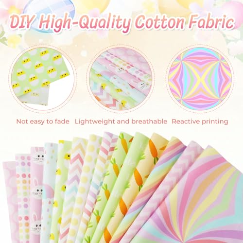 Tatuo 30 Pieces 10 x 10 Inches Easter Cotton Fabric Bundle Squares Patchwork Pastel Fabric Sewing Quilting Bundles Assorted Pattern Cloth for DIY Scrapbook Craft Making - style: Easter