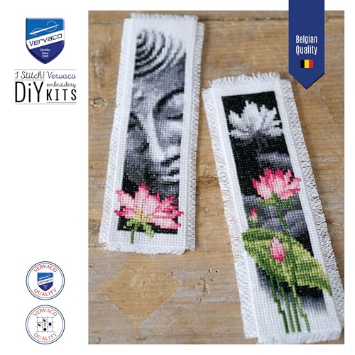 Vervaco Cross Stitch Bookmark Kit Lotus and Buddha (Set of 2) 2.4" x 8" - size: 40 x 2 x 20 cm