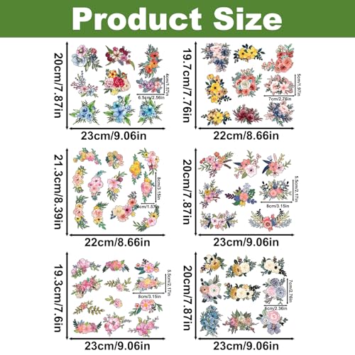 59PCS Flower Iron on Transfers, Soft Heat Transfer Vinyl Decals Patches, Thermal Transfer Vinyl Stickers for Women, Iron on Appliques for Clothes T-Shirt Hoodies Jeans Pillow Bags DIY Art Decoration