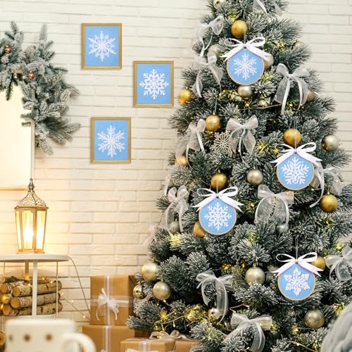 Roowest 6 Sets Christmas Embroidery Kits Snowflake Ornament DIY,Blue - color: Blue