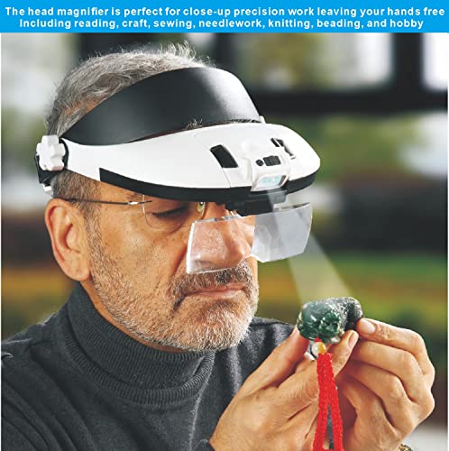 Large Lens Head Magnifier Headband Magnifying Glass with Light Hands free 8 LED Magnifier with White and Yellow Light for Close Work, Crafts, Hobby, Reading, Repairing, Sewing, Jewelry