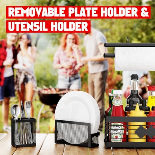 Aofmee Grill Caddy, BBQ Grill Caddy with Camping Paper Towel & Plate Holder