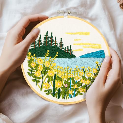 DIAMOND DOTZ Mountain Lake Embroidery Kit for Beginners and Adults, Craft - color: Mountain Lake Embroidery