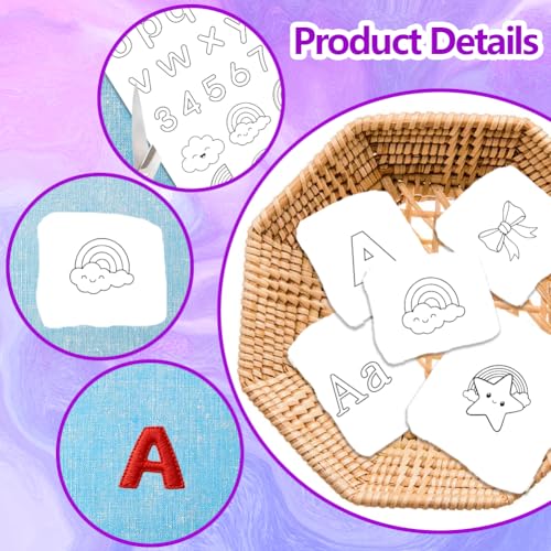 ORIGACH 4 Sheets Alphabet & Number Water Soluble Embroidery Patterns Stabilizers - Pre-Printed ABC Letters, 0-9 Numbers & Icon Designs - Stick & Stitch Embroidery Paper for Hand Sewing Lovers - color: Alphabet & Number