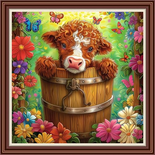 Dimensean Counted Cross Stitch Kit for Beginners, 11CT Unprinted Cross-Stitch Kit Easy Patterns Needlepoint Kit Cross Stitching Embroidery Kit Supplies-Colorful Flowers Cows 18x18 inch - color: Patterns18