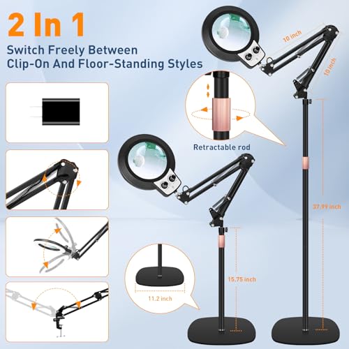 KIRKAS Magnifying Floor Lamp, 12X 30X 11.2in Stable Base Magnifier Black - color: Black, size: 12X 30X 11.2inch
