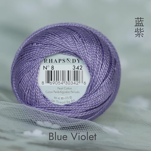 Rhapsody Pearl Cotton Thread Size 8 Crochet Thread Perle 12 Balls Set Hand Knitting, Embroidery, Sashiko, Cross-Stitch, Sewing, Needlepoint, DIY, Quilting (DK Blue Violet, Col. 342) - color: DK Blue Violet, Col. 342