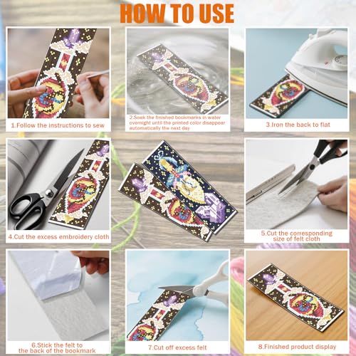 FREEBLOSS 6pcs Potion Cross Stitch Bookmark Kit 11CT Stamped Cross Stitch Kit DIY Embroidery Bookmarks Set with Felts Backing Instructions for Adult Beginners 8"x2.4" - style: Magic
