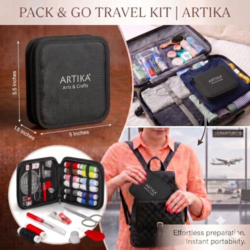 ARTIKA Travel Sewing Kit, 59-Piece Portable Kit for Travel, Includes Scissors, Thread, Tape Measure - Sewing Accessories and Supplies