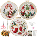 LB Cute Christmas Embroidery Kit for Beginners Adults, 3 Sets Hand Embroidery Starter Kit with Gnome Pattern and Instructions Stamped Cross Stitch Kits Include Embroidery Hoop Needles Threads Scissors - color: Green Pink