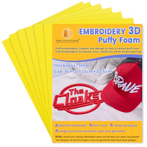 New brothread 6PCS Embroidery Puffy Foam 3MM - Yellow - color: 6×yellow