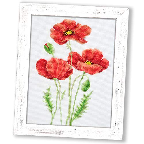 Povitrulya Counted Cross Stitch Kit “Poppies” | Poppy Wildflowers Hand Embroidery Kits for Adults | DIY Handmade Gift for Mother's Day - color: Poppies