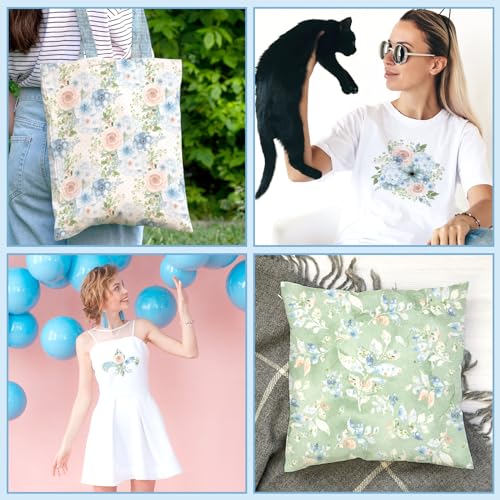 JarThenaAMCS 12 Sheet Blue Floral Heat Transfer Vinyl Watercolor Flower HTV Iron on Vinyl Blue Adhesive Vinyls for Mugs DIY Crafts Fabric T-Shirt Supplies, 10 x 12 Inch