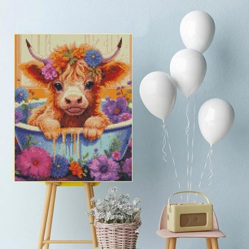 Cow Stamped Cross Stitch Kits for Adults Beginners, DIY Animals Cross Stitch Patterns Kits Printed Dimensions Needlepoint Kits,Crafts Embroidery Kits for Home Decor