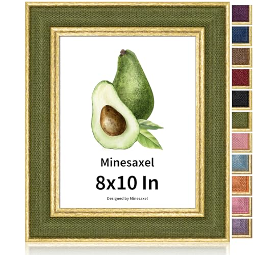8x10 Picture Frame - Green Fabric & Vintage Gold Border HD Real Glass with Easel for Tabletop/Wall (Family Photos, Cabin Decor 1 Pack) - color: Green-1pcs, size: 8x10