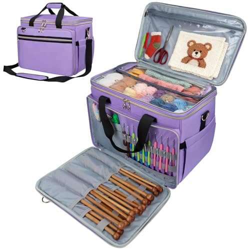 Anitor Large Crochet Bag Knitting Bag Yarn Storage Tote, Yarn Bag, Purple - color: purple