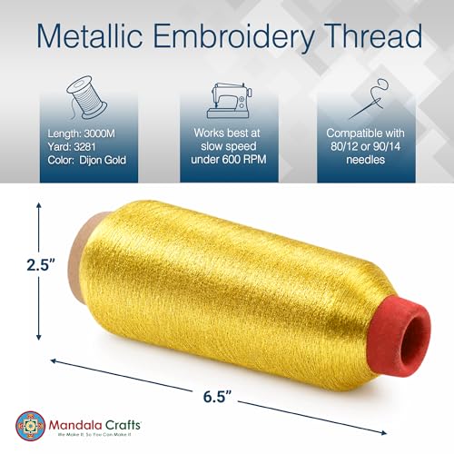 Mandala Crafts Metallic Dijon Gold Embroidery Floss for Sewing, 3281 YD - color: Dijon Gold, size: 3000M 3281 Yard