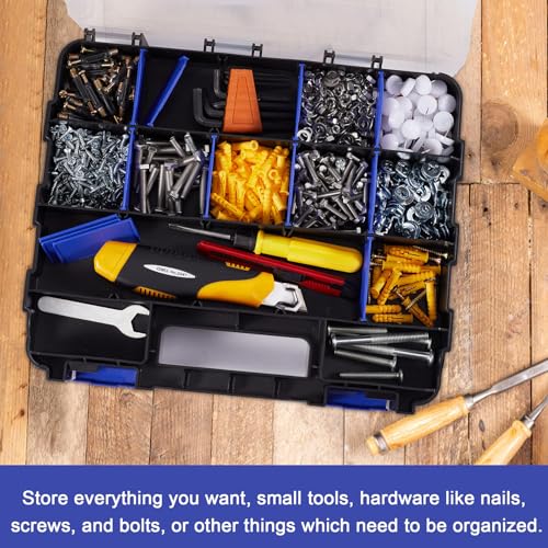 AIDY-PRO Small Parts Organizer Box Storage Case Tools Box Organizer Double Side 34 Compartments Hardware Organizers with Removable Plastic Dividers for Screws Nuts Nails Bolts, 2 Pack - color: Blue, size: 2 PACK