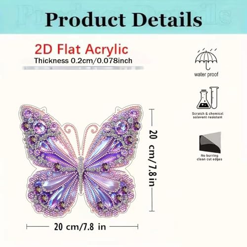 ARPADAMO Hanging Diamonds Art kit for Adult,DIY Butterfly Pendant Diamonds Painting Art Kit, 7.8x7.8 inch Acrylic Diamonds Painting Board Kit Ornament, Special Crystal Diamond Hanging Ornament - color: DP02311