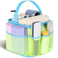 EUDELE Mesh Shower Caddy Portable, 8-Pocket Large Capacity, Quick Dry, Easy Clean, Ideal for Beach, Swimming, Gym, Travel - color: Fluorescent Green-Light Blue