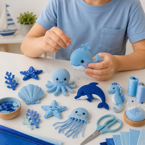 30Pcs Stiff Felt Sheets, 1mm Thick Felt Fabric Squares for Sewing & DIY - color: Blue Series