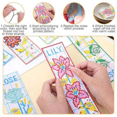 HaiFafafaing 6 Pcs Bookmark Kit Flower Flower Cross Stitch Bookmark Kits