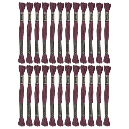 24 Skeins Embroidery Cotton Floss is 100% Egyptian Long Fiber Cotton of 8.75yds Each Cross Stitch Thread for Hand Embroidery DIY Creation and Friendship Bracelet String. (24, Burgundy) - color: Burgundy