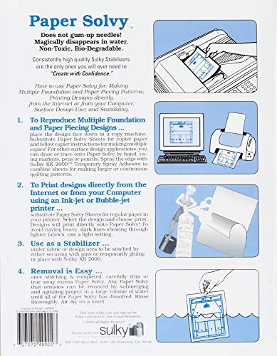 Sulky 409-02 Paper Solvy Water Soluble Fabric Stabilizer, 8-1/2 by 11-Inch, 12 Per Package