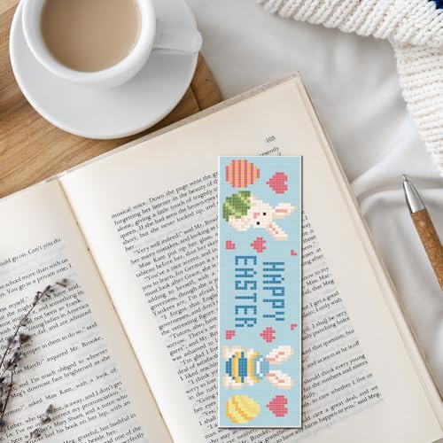FREEBLOSS 6 Set Easter Cross Stitch Bookmark Kits Easter Eggs Pattern Stamped Cross Stitch Kit with Clear Instructions DIY Bookmarks Cross Stitch Kits Embroidery Bookmarks Kit for Adults Beginners - style: Easter Egg