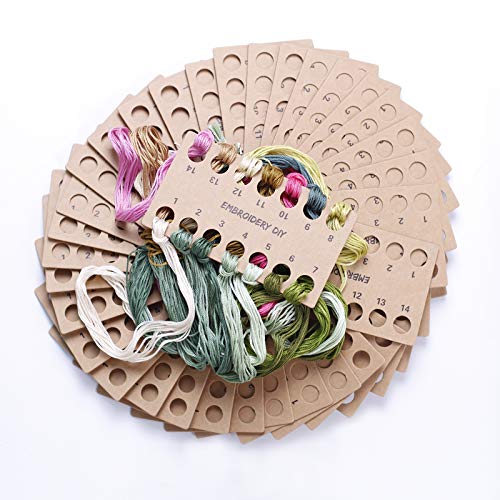 50 Pack Embroidery Floss Brown Paper Cross Stitch Thread Holder 14 Positions Embroidery Thread Storage Tool for Work Studio Craft Class Storage Organizer