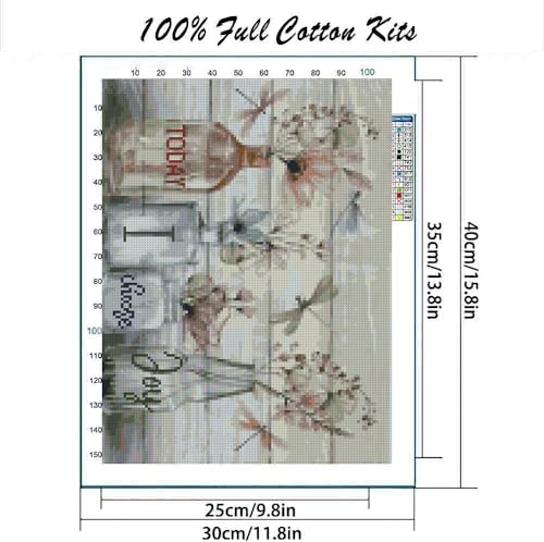 Stamped Cross Stitch Kits for Adults Beginner, Flower Dimensions Needlepoint Art Crafts Embroidery Kits for Adults Beginners 15.7x11.8 inches - color: D062