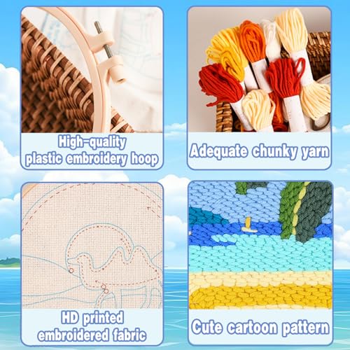 Coconut Palm Tree & Sailboat Punch Needle Kit, 8 Inch, Beginner DIY Craft - color: SUN-COCO