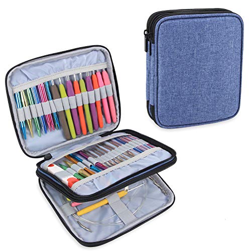 Teamoy Crochet Hook Organizer Case, Empty Crochet Hook Holder, Blue - color: Blue