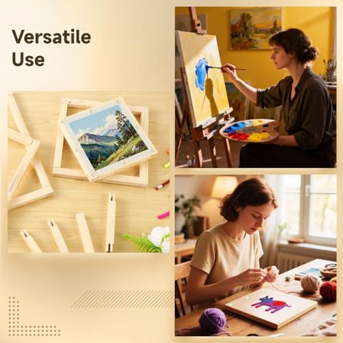 12 Pcs Needlepoint Stretcher Bars for Needlework with 40 Tacks, Tacks Remover, Storage Box - 6 Sizes Wood Mortise & Tenon Frame for DIY Oil Painting, Embroidery & Needlework